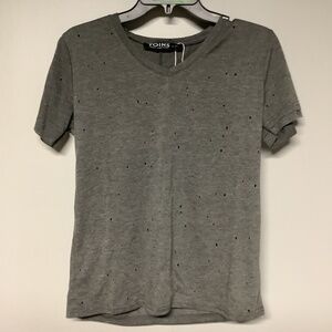 Yoins Women's Medium Distressed Linen T-Shirt Grey Fashion